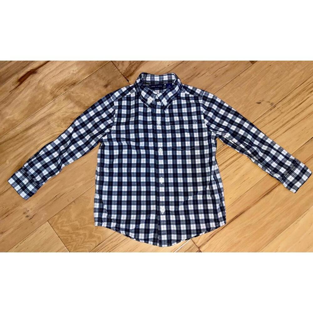 JANIE & JACK BABY BOYS NAVY PLAID BUTTON DOWN SHIRT SIZE 2T EXCELLENT COND LD6